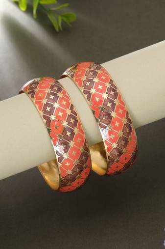 Orange & brown hand painted meenakari bangle pair