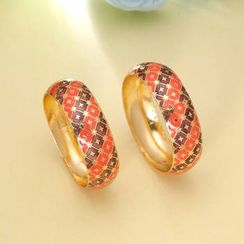 Orange & brown hand painted meenakari bangle pair 2