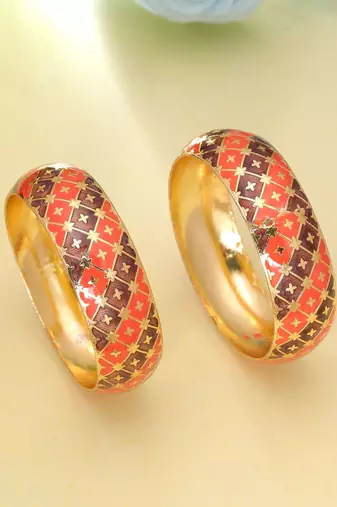 Orange & brown hand painted meenakari bangle pair