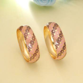 Peach & brown color hand painted meenakari bangle pair 2
