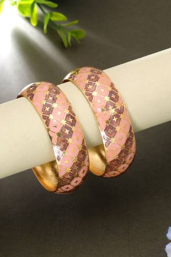 Peach & brown color meenakari bangle pair ethnic style