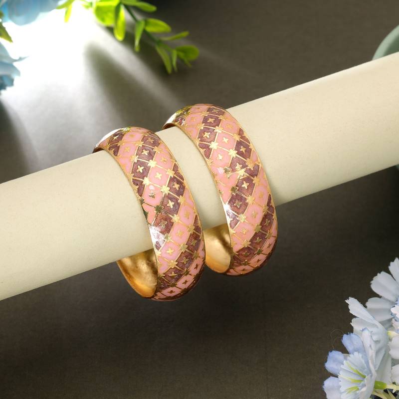 Peach & brown color meenakari bangle pair ethnic style