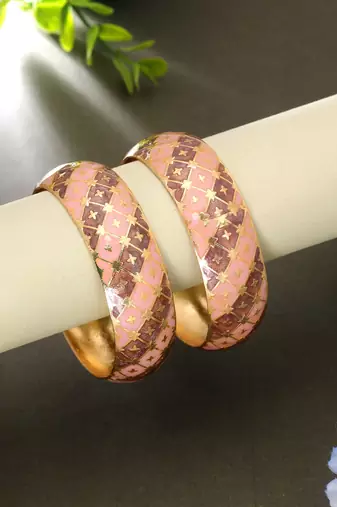 Peach & brown hand painted meenakari bangle pair design