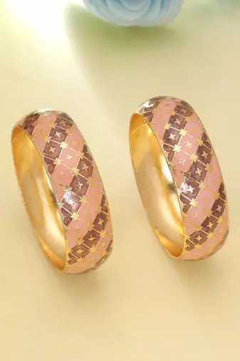 Peach & brown hand painted meenakari bangle pair design