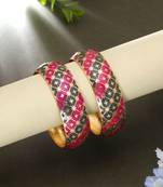 Rani & grey color hand painted meenakari bangle pair