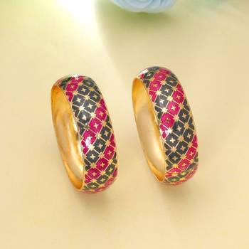 Rani & grey color hand painted meenakari bangle pair 2