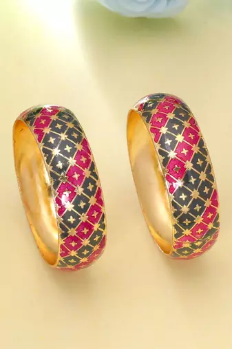 Rani & grey hand painted meenakari bangle pair style