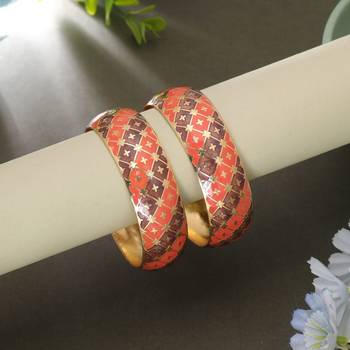 Orange & brown color meenakari bangle pair design 1