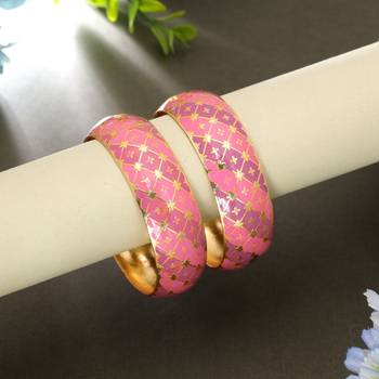 Pink color meenakari bangle pair traditional style 1