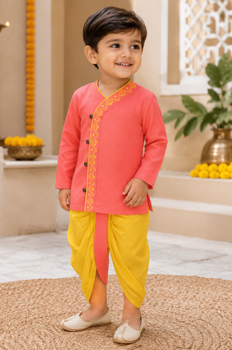 Boys Pure Cotton Angrakha Kurta with Dhoti Pants