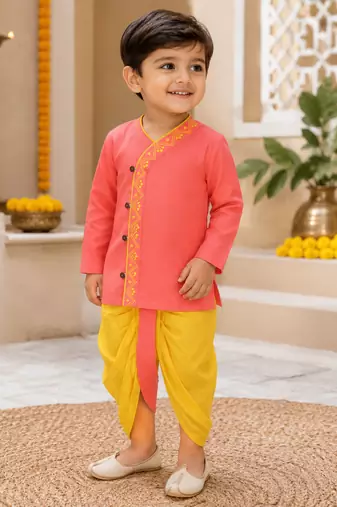 Boys Pure Cotton Angrakha Kurta with Dhoti Pants