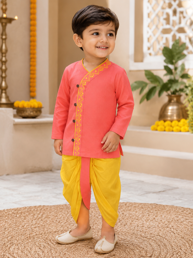 Boys Pure Cotton Angrakha Kurta with Dhoti Pants