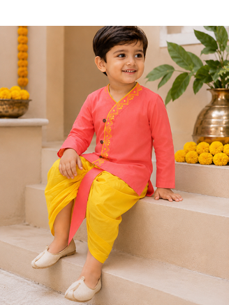 Boys Pure Cotton Angrakha Kurta with Dhoti Pants 3
