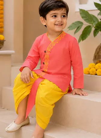 Boys Pure Cotton Angrakha Kurta with Dhoti Pants