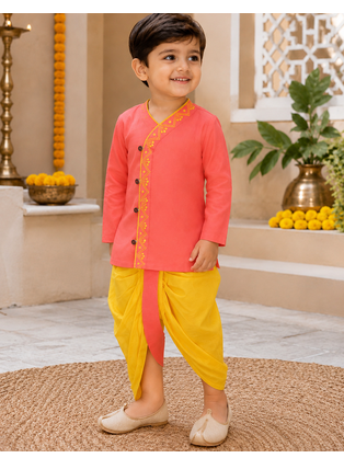 Boys Pure Cotton Angrakha Kurta with Dhoti Pants 4
