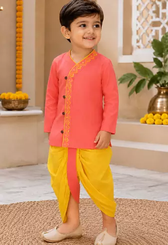 Boys Pure Cotton Angrakha Kurta with Dhoti Pants