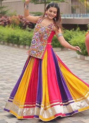 Multicolor Gamathi Mirror Work Pure Cotton Navratri Lehenga Choli with Blouse 2