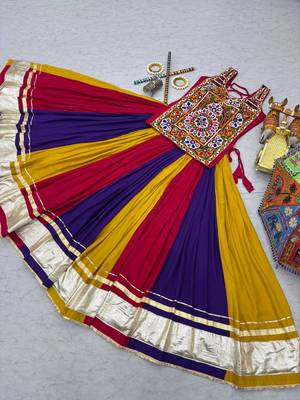 Multicolor Gamathi Mirror Work Pure Cotton Navratri Lehenga Choli with Blouse 5