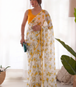 Yellow Color Printed Work Chiffon Saree