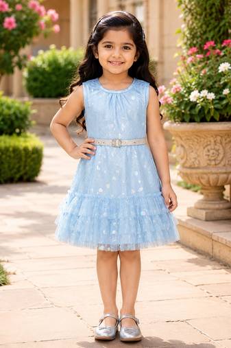  Girls Shimmer Tiered Sequinned Knit Fit & Flare Party Dress