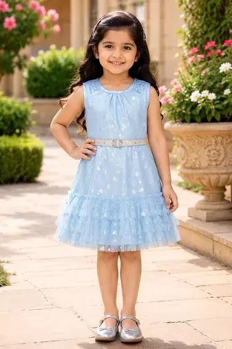 Girls Shimmer Tiered Sequinned Knit Fit & Flare Party Dress
