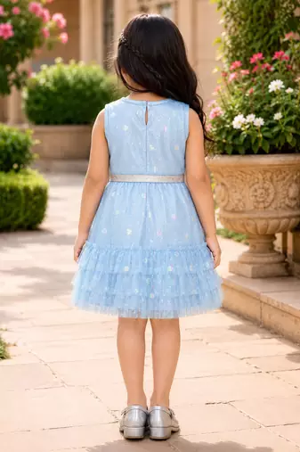  Girls Shimmer Tiered Sequinned Knit Fit & Flare Party Dress