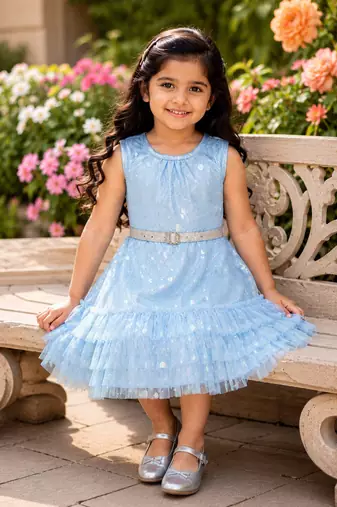  Girls Shimmer Tiered Sequinned Knit Fit & Flare Party Dress