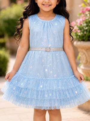  Girls Shimmer Tiered Sequinned Knit Fit & Flare Party Dress 4