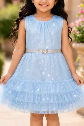  Girls Shimmer Tiered Sequinned Knit Fit & Flare Party Dress