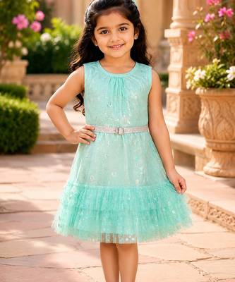Girls Shimmer Tiered Sequinned Knit Fit & Flare Party Dress 1
