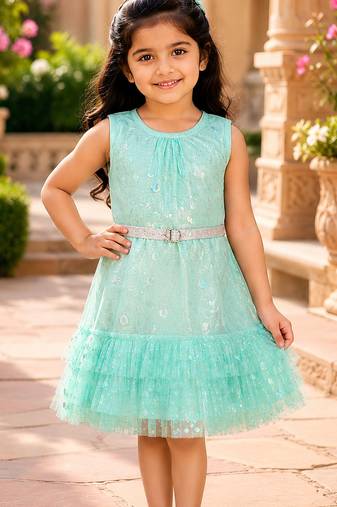 Girls Shimmer Tiered Sequinned Knit Fit & Flare Party Dress