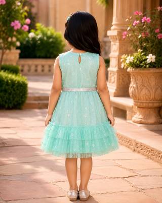 Girls Shimmer Tiered Sequinned Knit Fit & Flare Party Dress 2