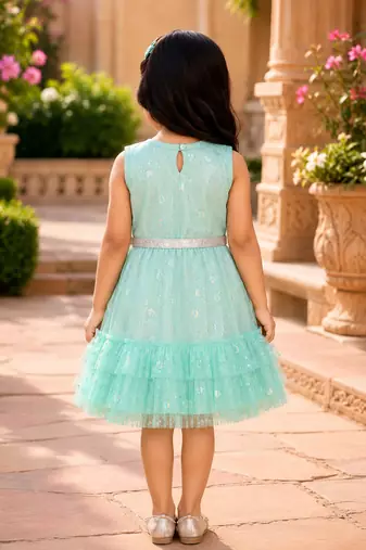 Girls Shimmer Tiered Sequinned Knit Fit & Flare Party Dress