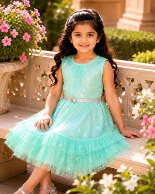 Girls Shimmer Tiered Sequinned Knit Fit & Flare Party Dress 3