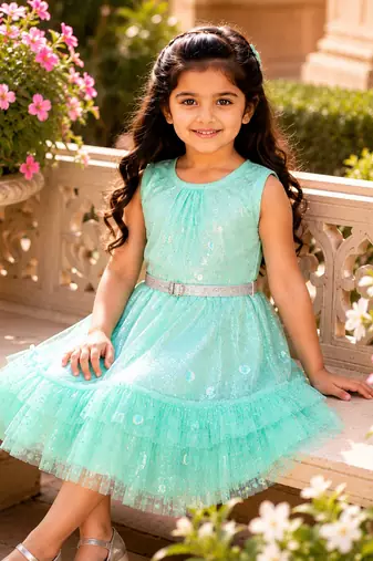 Girls Shimmer Tiered Sequinned Knit Fit & Flare Party Dress