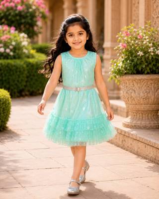 Girls Shimmer Tiered Sequinned Knit Fit & Flare Party Dress 4