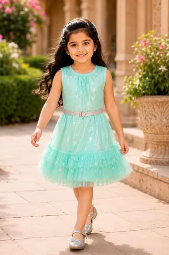 Girls Shimmer Tiered Sequinned Knit Fit & Flare Party Dress