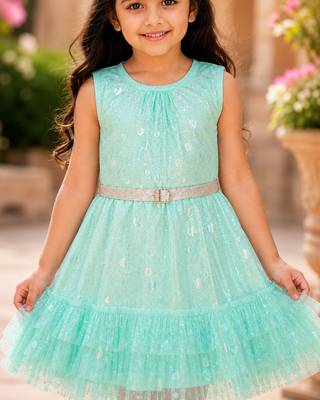 Girls Shimmer Tiered Sequinned Knit Fit & Flare Party Dress 5