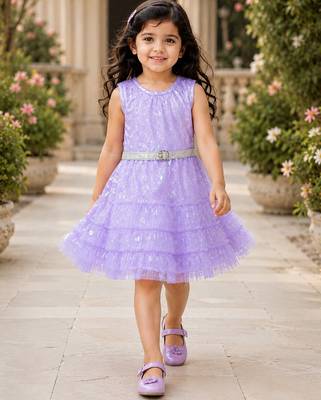 Girls Shimmer Tiered Sequinned Knit Fit & Flare Party Dress 1