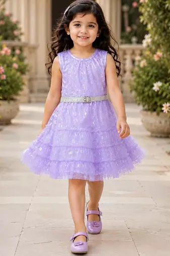 Girls Shimmer Tiered Sequinned Knit Fit & Flare Party Dress