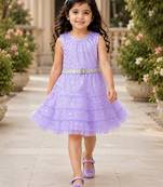 Girls Shimmer Tiered Sequinned Knit Fit & Flare Party Dress