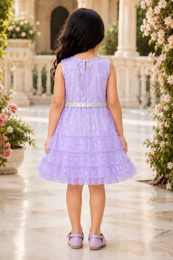 Girls Shimmer Tiered Sequinned Knit Fit & Flare Party Dress
