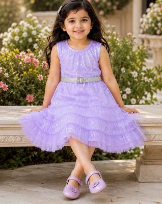Girls Shimmer Tiered Sequinned Knit Fit & Flare Party Dress 3