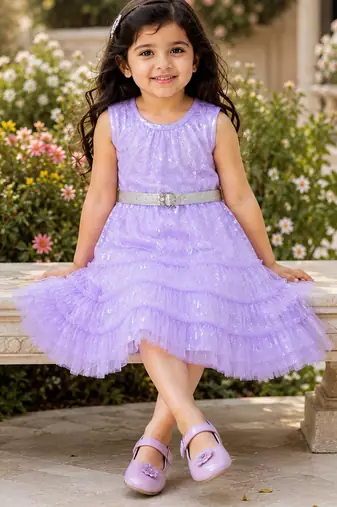 Girls Shimmer Tiered Sequinned Knit Fit & Flare Party Dress