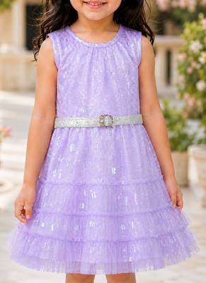 Girls Shimmer Tiered Sequinned Knit Fit & Flare Party Dress 4