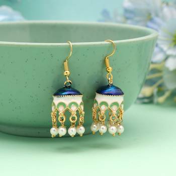 Navy blue color meenakari earrings traditional design 1
