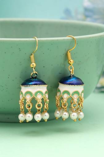 Navy blue color meenakari earrings traditional design