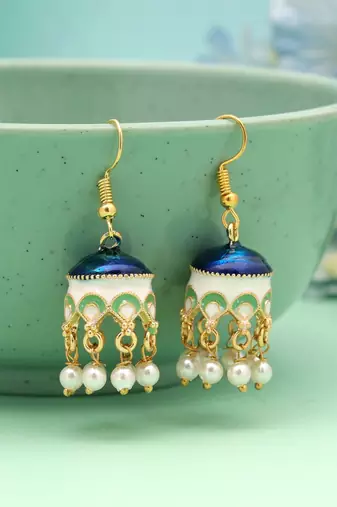 Navy blue color meenakari earrings traditional design
