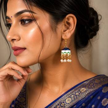 Navy blue color meenakari earrings traditional design 2