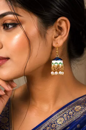 Navy blue color meenakari earrings traditional design